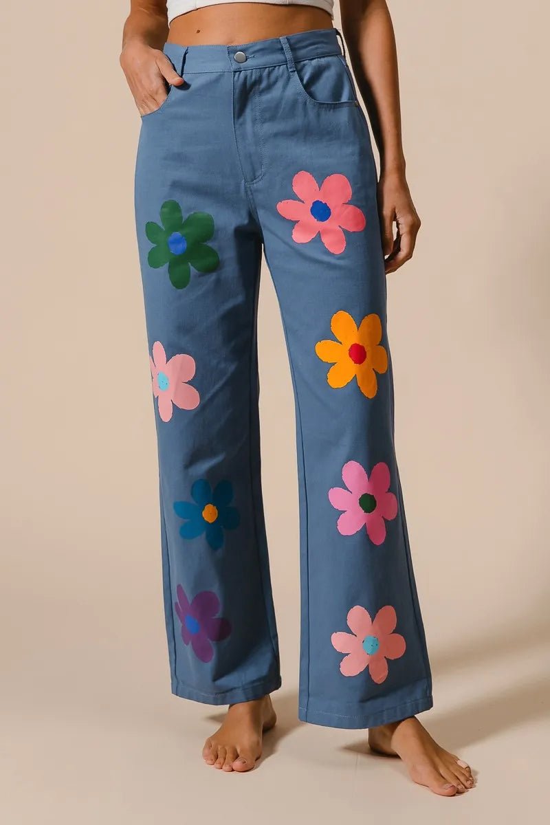 BiBi Flower Print Straight Legs Pants - Blu Lotus Boutique