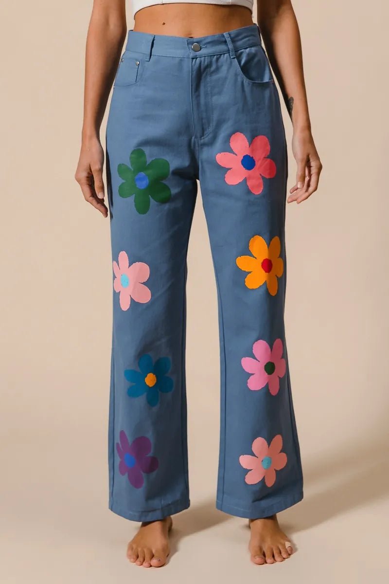 BiBi Flower Print Straight Legs Pants - Blu Lotus Boutique