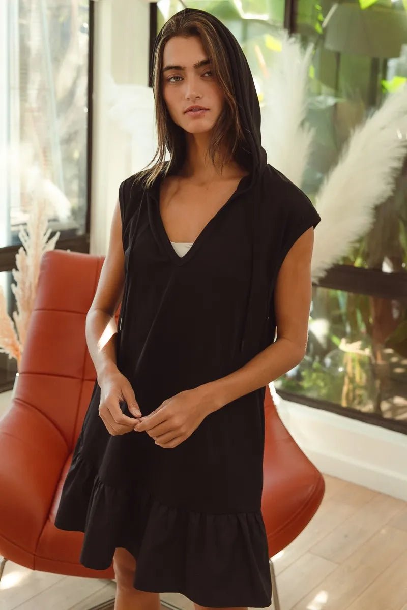 BiBi Ruffled French Terry Hooded Dress - Blu Lotus Boutique