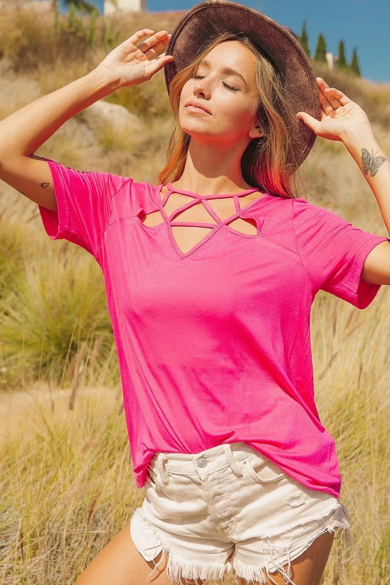 BiBi Silky Knit Top with Front Details - Blu Lotus Boutique