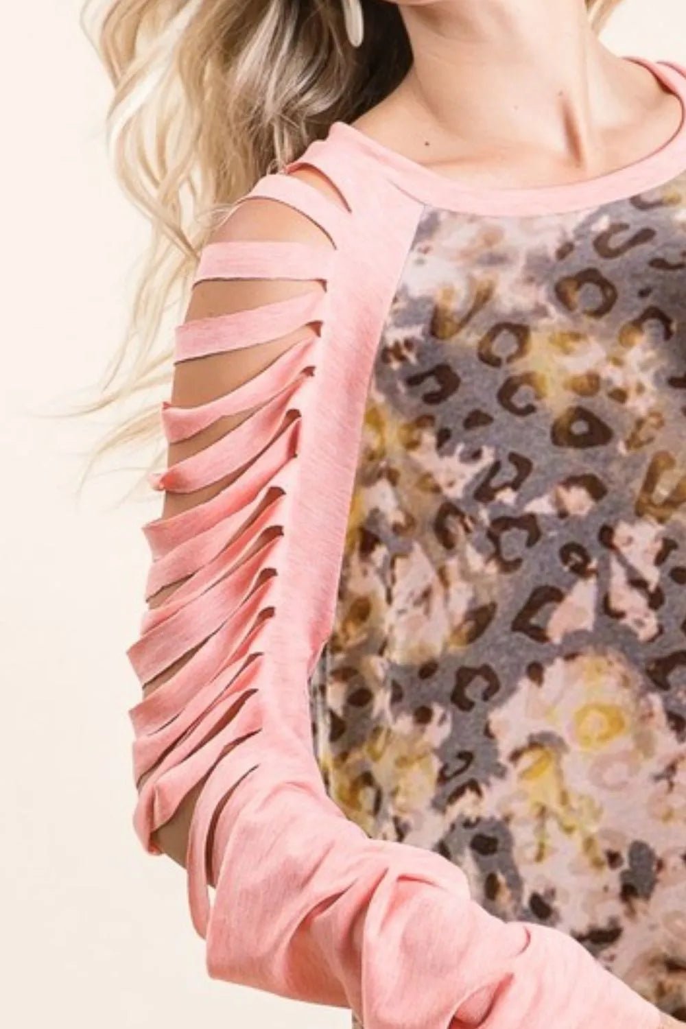 BiBi Tie Dye Leopard Burn Out Top with Contrast - Blu Lotus Boutique