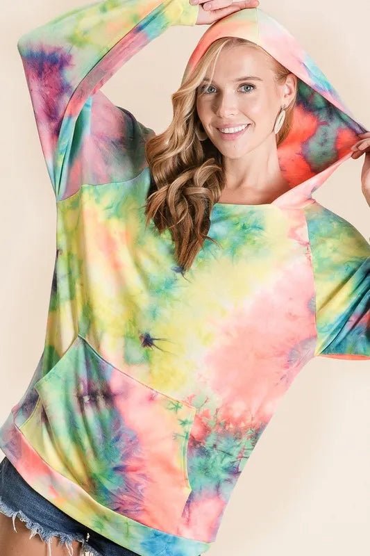 BiBi Tie Dye Terry Hoodie with Kangaroo Pocket - Blu Lotus Boutique