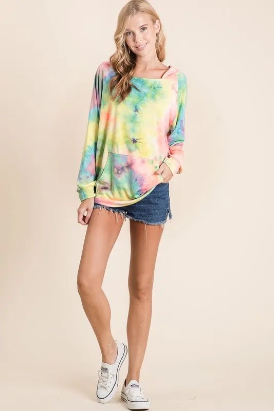 BiBi Tie Dye Terry Hoodie with Kangaroo Pocket - Blu Lotus Boutique