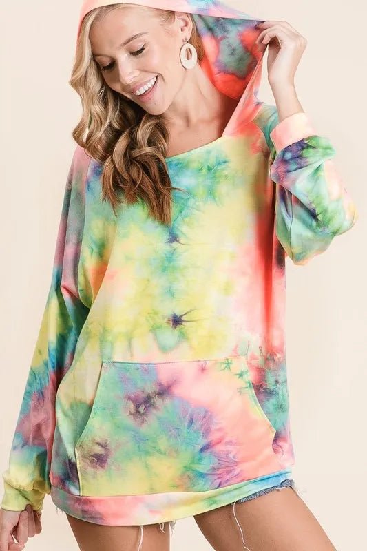 BiBi Tie Dye Terry Hoodie with Kangaroo Pocket - Blu Lotus Boutique