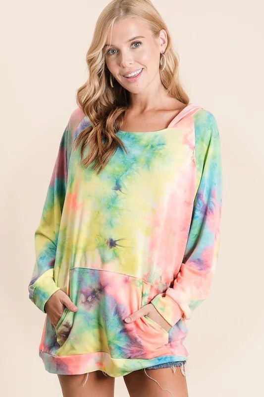 BiBi Tie Dye Terry Hoodie with Kangaroo Pocket - Blu Lotus Boutique