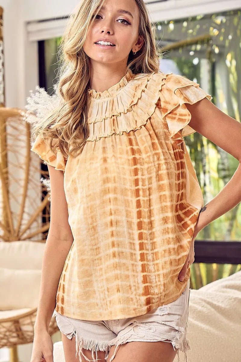 BiBi Tiered Ruffle Neck Tie Dye Top - Blu Lotus Boutique