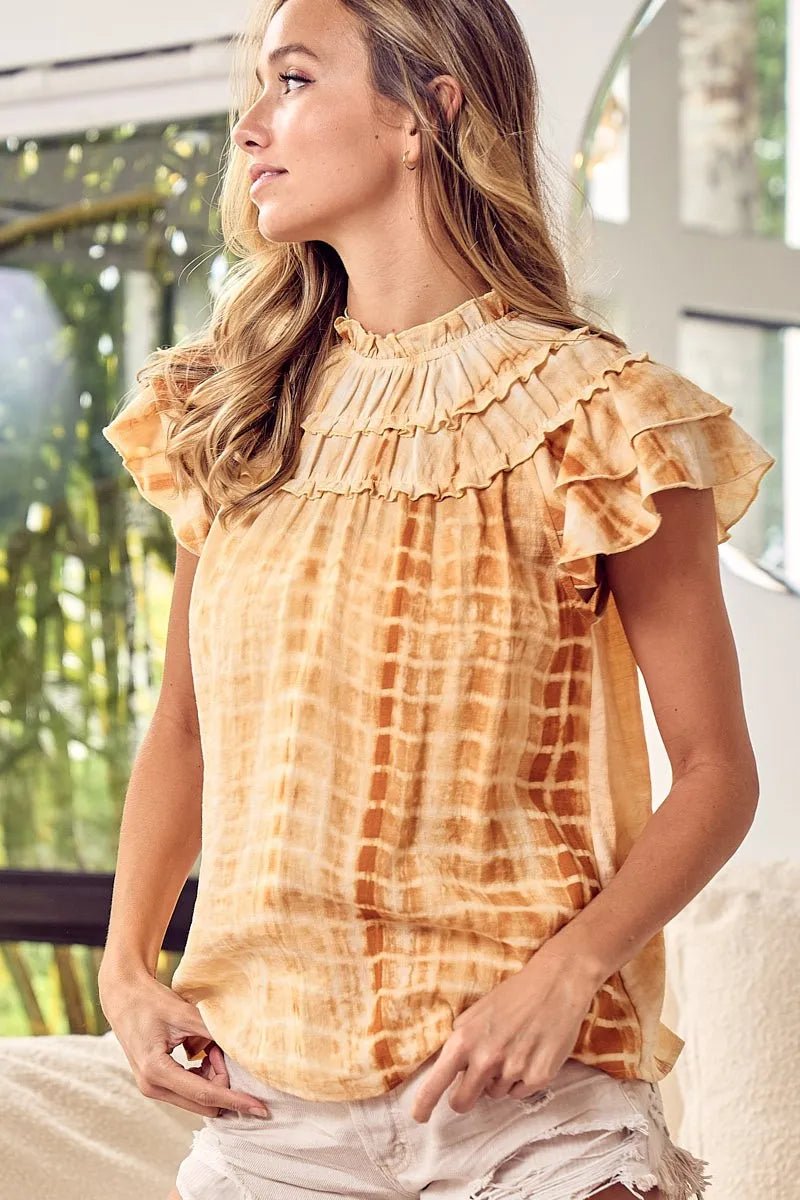 BiBi Tiered Ruffle Neck Tie Dye Top - Blu Lotus Boutique