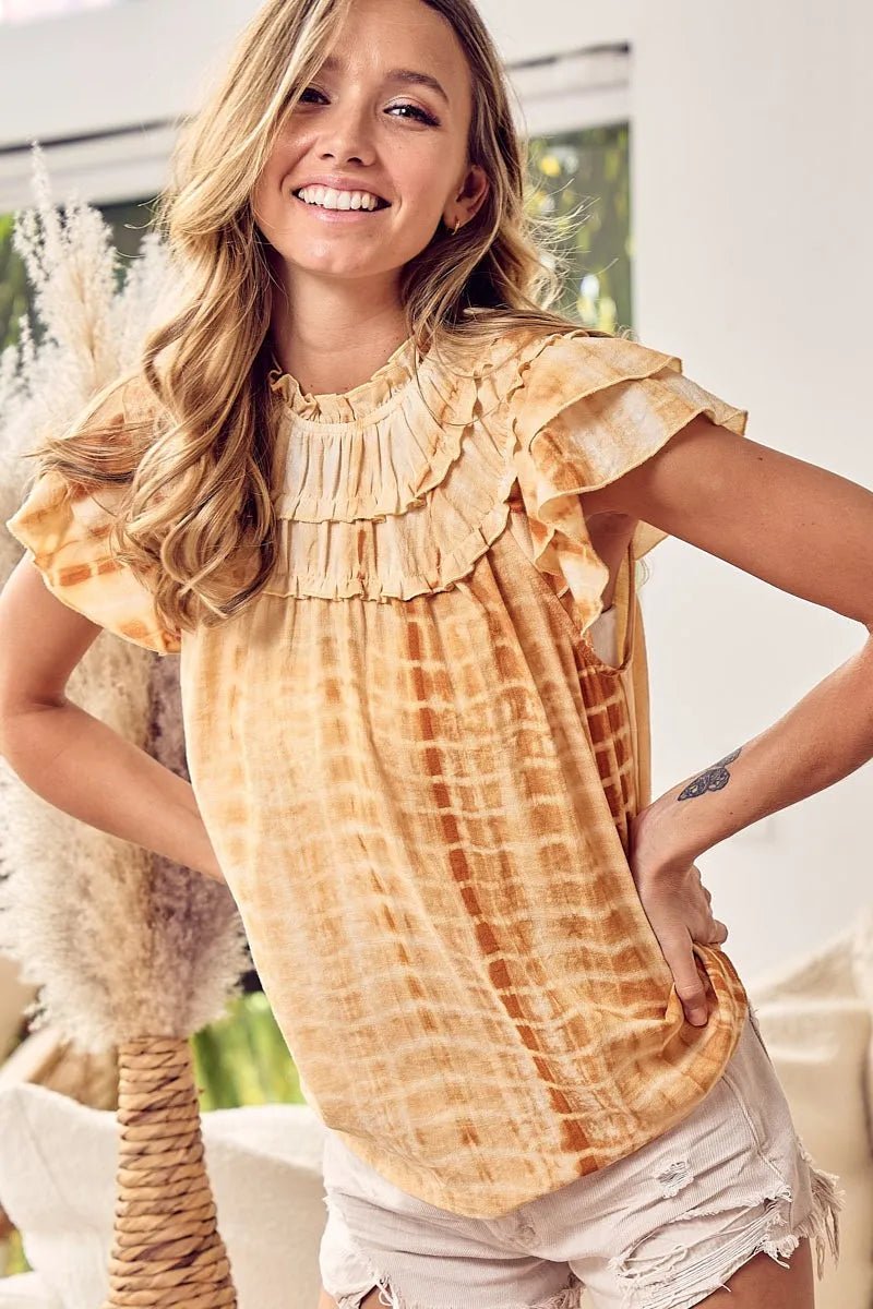 BiBi Tiered Ruffle Neck Tie Dye Top - Blu Lotus Boutique