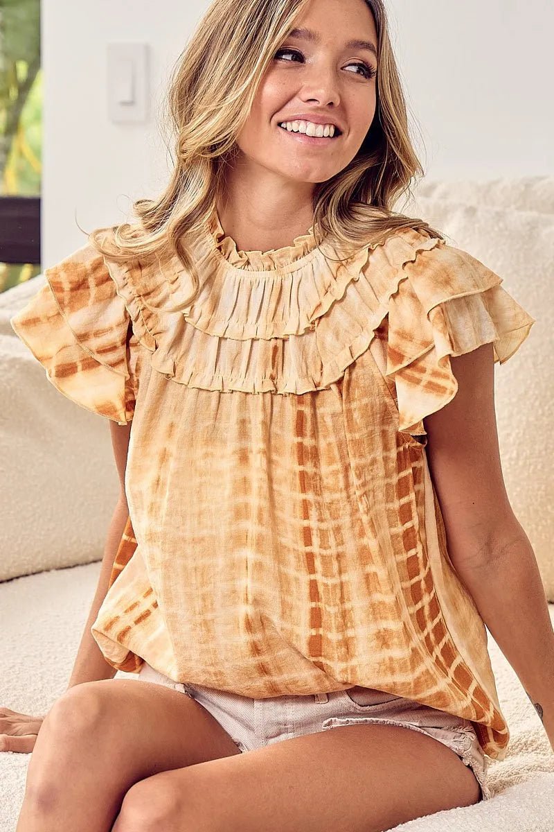 BiBi Tiered Ruffle Neck Tie Dye Top - Blu Lotus Boutique