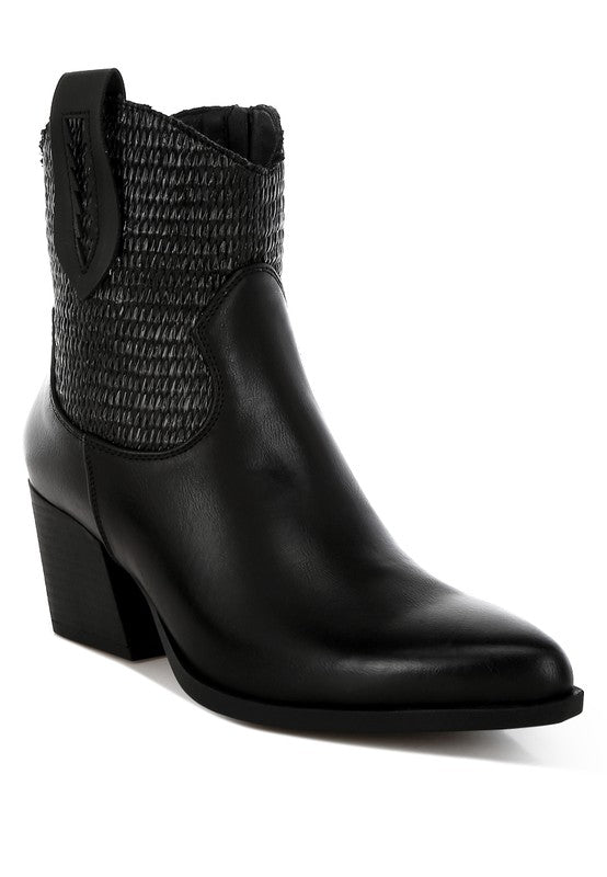 Big Mood Raffia & Faux Leather Cowboy Boots - Blu Lotus Boutique