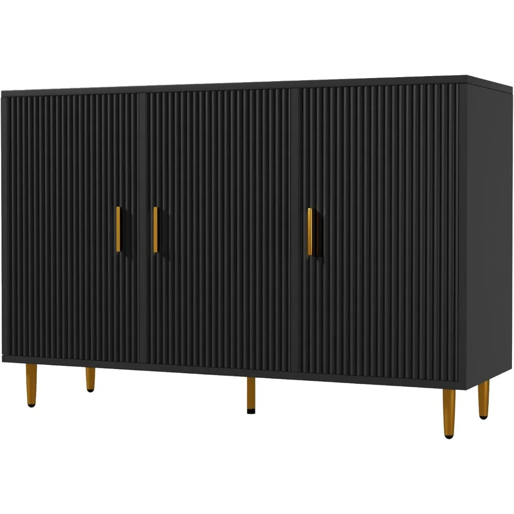 Black Sideboard Buffet Cabinet, Accent Coffee Bar with 3 Doors, Entryway Cabinet for Living Room, Kitchen, Hallway - Blu Lotus Boutique