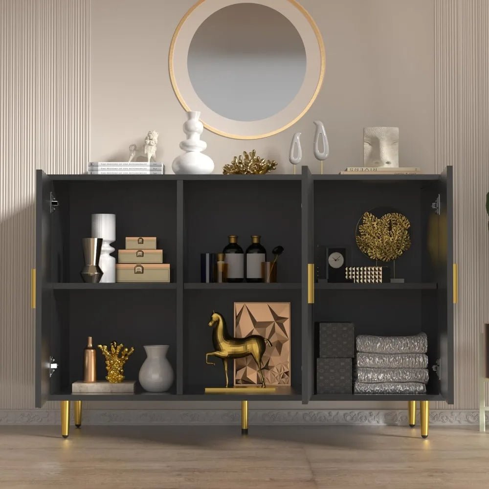 Black Sideboard Buffet Cabinet, Accent Coffee Bar with 3 Doors, Entryway Cabinet for Living Room, Kitchen, Hallway - Blu Lotus Boutique