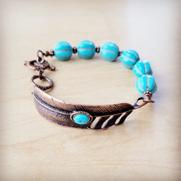 Blue Melon Turquoise Bracelet on Copper Feather - Blu Lotus Boutique