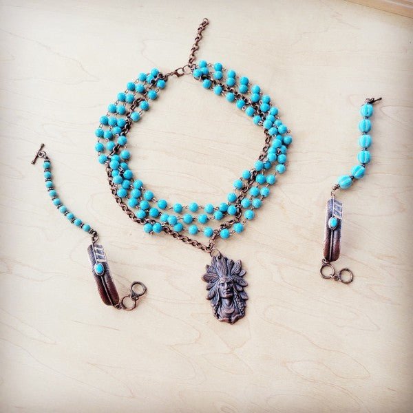 Blue Melon Turquoise Bracelet on Copper Feather - Blu Lotus Boutique