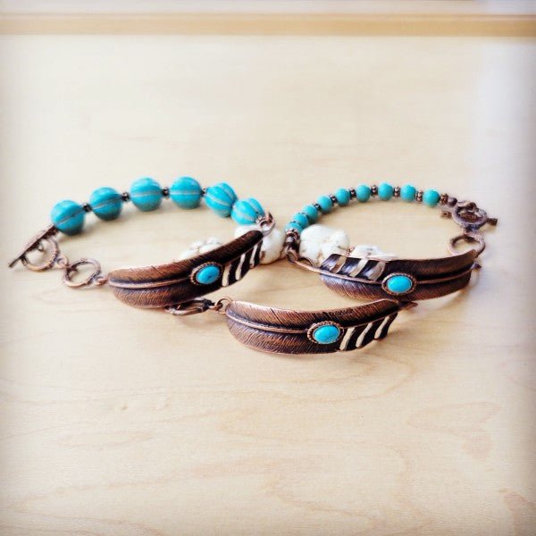 Blue Melon Turquoise Bracelet on Copper Feather - Blu Lotus Boutique