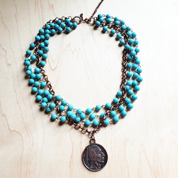 Blue Turquoise Collar Necklace with Indian Coin - Blu Lotus Boutique