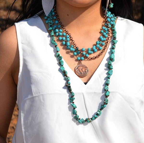 Blue Turquoise Collar Necklace with Indian Coin - Blu Lotus Boutique