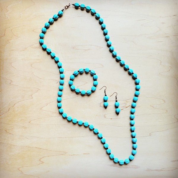 Blue Turquoise & Wood Melon Beaded Necklace - Blu Lotus Boutique