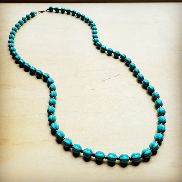 Blue Turquoise & Wood Melon Beaded Necklace - Blu Lotus Boutique