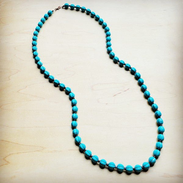 Blue Turquoise & Wood Melon Beaded Necklace - Blu Lotus Boutique