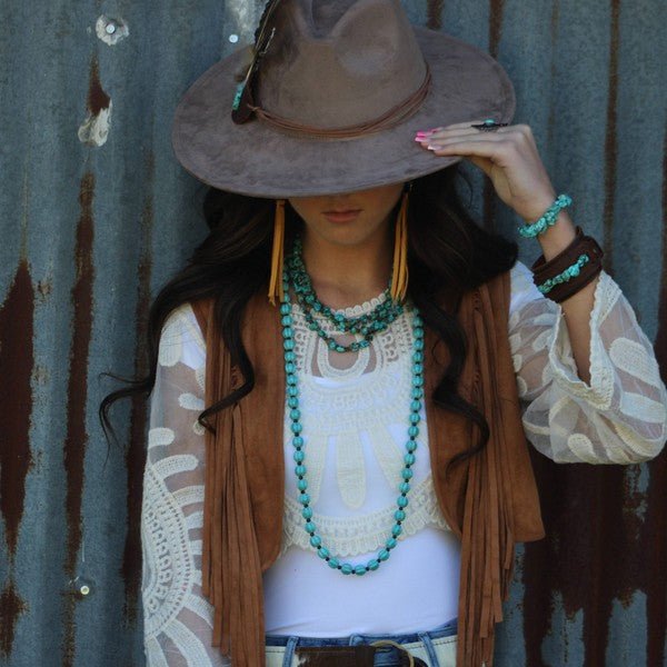 Blue Turquoise & Wood Melon Beaded Necklace - Blu Lotus Boutique