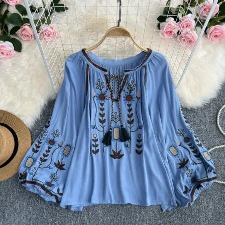 Bohemian Embroidered Floral Blouse - Blu Lotus Boutique