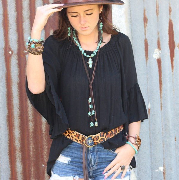 Brown Lasso Necklace with Turquoise Accents - Blu Lotus Boutique