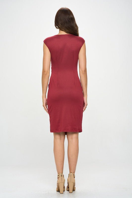 Brushed Knit Short Sleeve Bodycon Dress with Slit - Blu Lotus Boutique