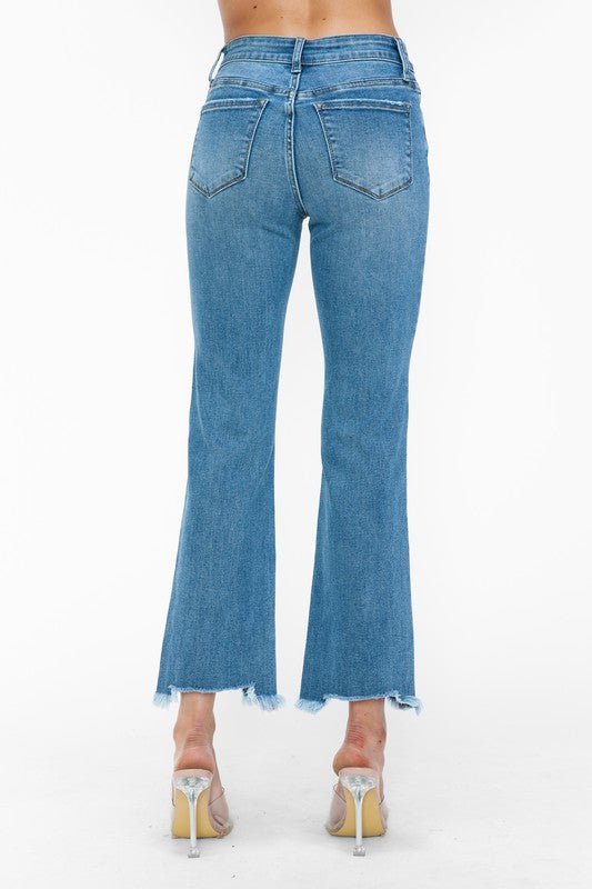 bytos Raw Hem Distressed Mid Rise Crop Jeans - Blu Lotus Boutique