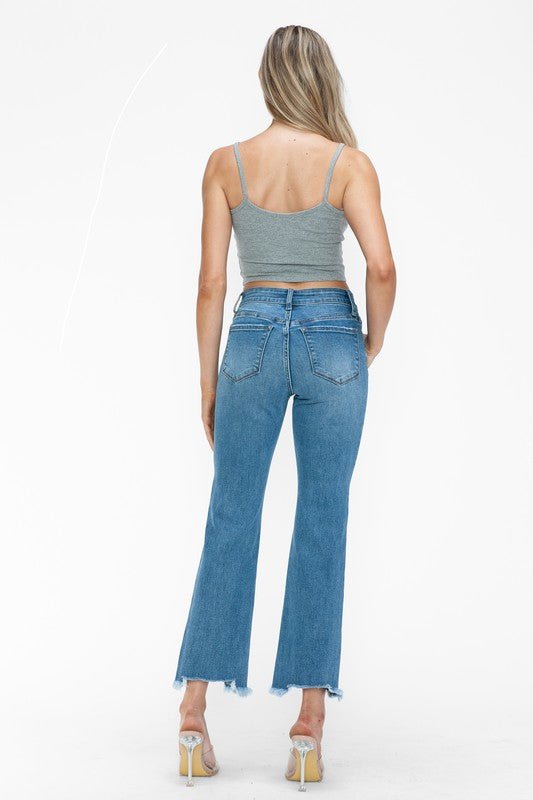bytos Raw Hem Distressed Mid Rise Crop Jeans - Blu Lotus Boutique