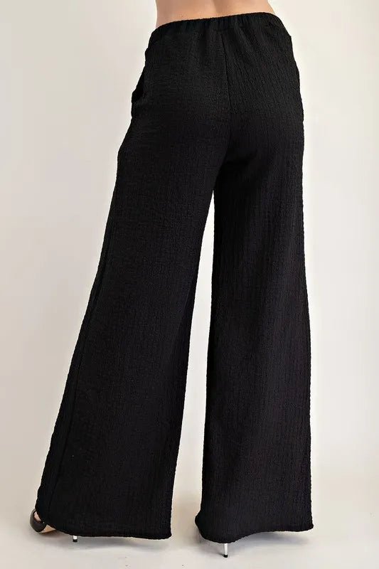 Celeste Full Size Textured Wide - Leg Pants with Pockets Plus Size - Blu Lotus Boutique