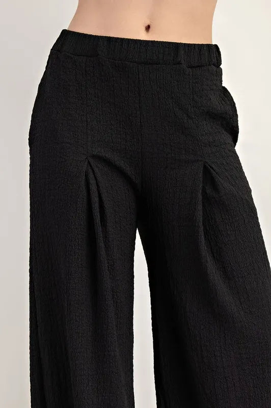Celeste Full Size Textured Wide - Leg Pants with Pockets Plus Size - Blu Lotus Boutique