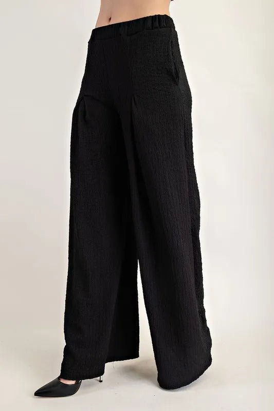 Celeste Full Size Textured Wide - Leg Pants with Pockets Plus Size - Blu Lotus Boutique
