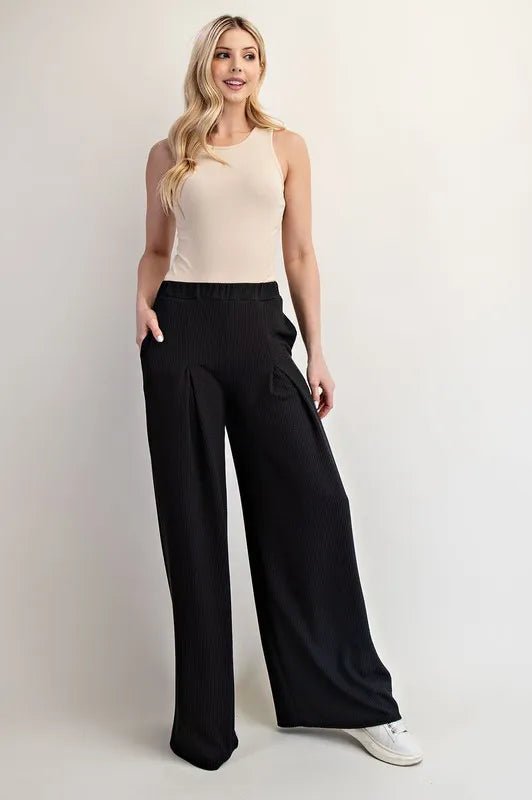 Celeste Full Size Textured Wide - Leg Pants with Pockets Plus Size - Blu Lotus Boutique