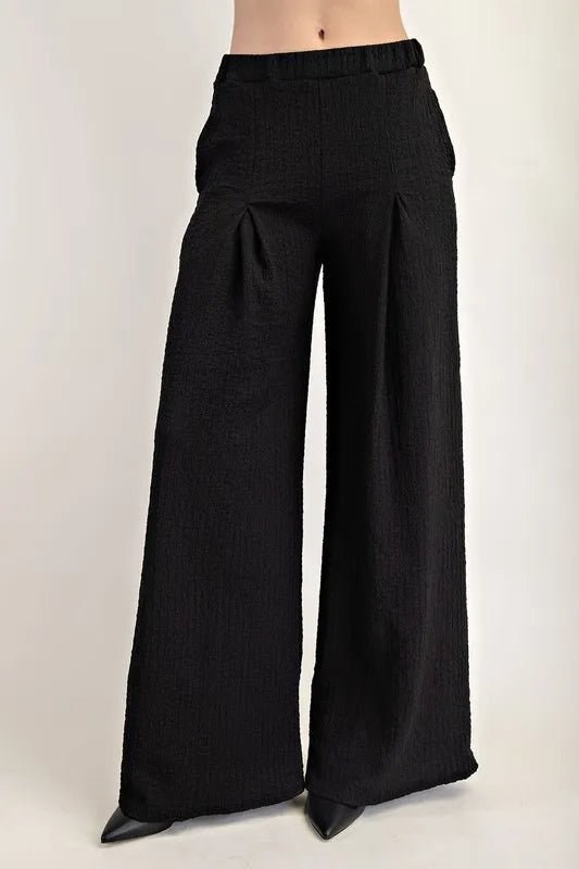 Celeste Full Size Textured Wide - Leg Pants with Pockets Plus Size - Blu Lotus Boutique