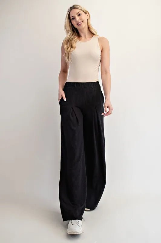 Celeste Full Size Textured Wide - Leg Pants with Pockets Plus Size - Blu Lotus Boutique