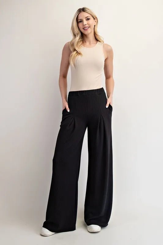 Celeste Full Size Textured Wide - Leg Pants with Pockets Plus Size - Blu Lotus Boutique