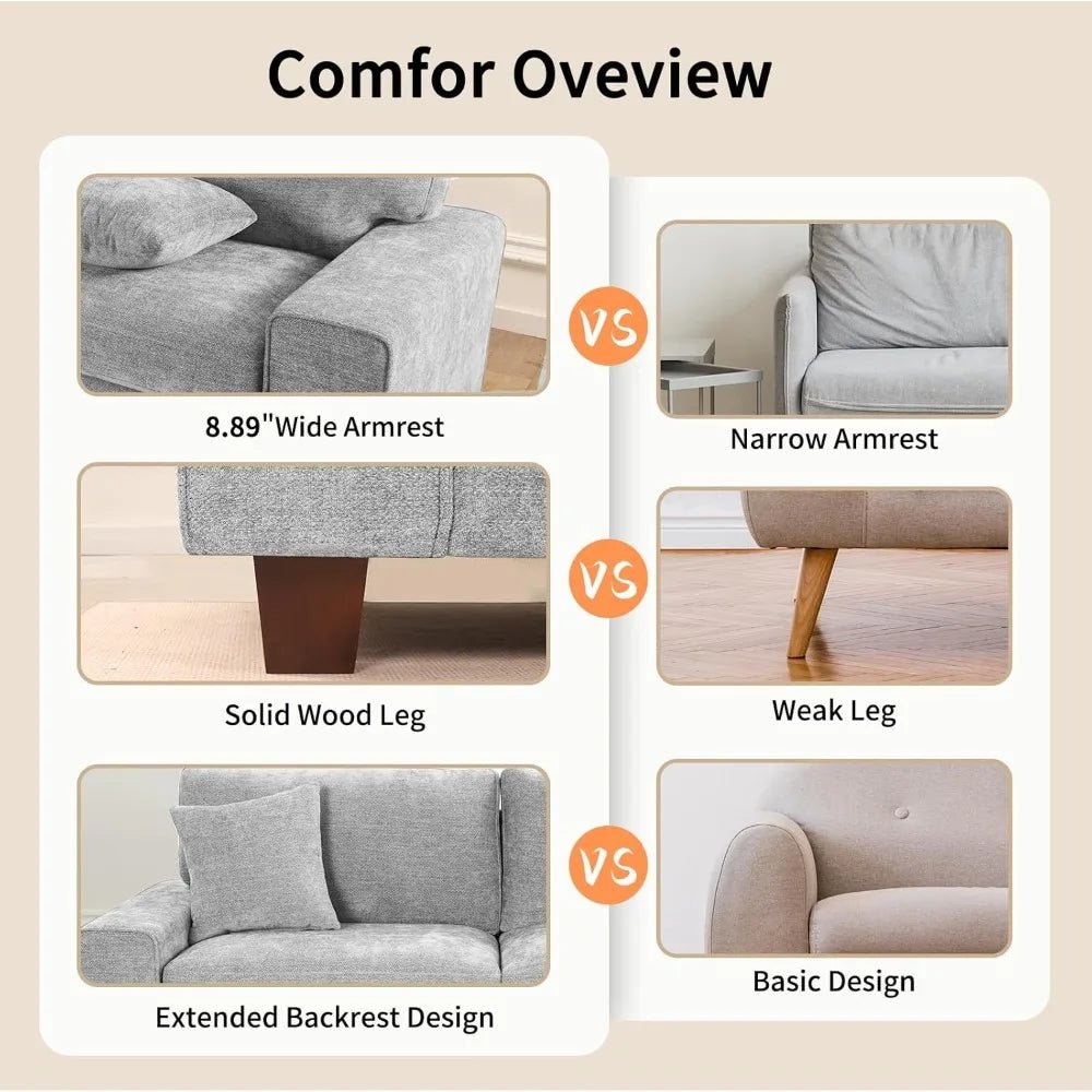 Chenille Sofa Couches for Living Room, 3 Seater Sofa with 2 Pillows,Small Modern Loveseat Couch for Small Spaces, Office - Blu Lotus Boutique