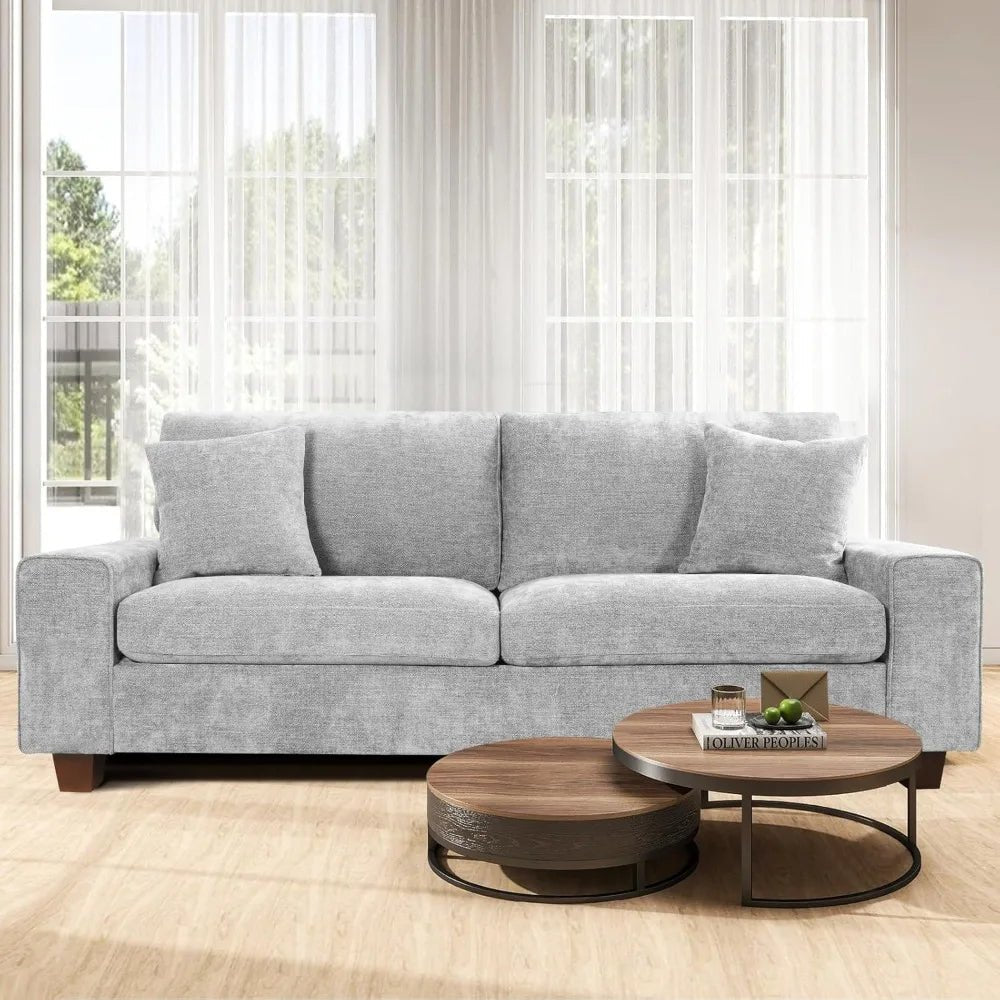 Chenille Sofa Couches for Living Room, 3 Seater Sofa with 2 Pillows,Small Modern Loveseat Couch for Small Spaces, Office - Blu Lotus Boutique