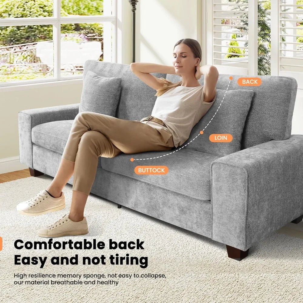 Chenille Sofa Couches for Living Room, 3 Seater Sofa with 2 Pillows,Small Modern Loveseat Couch for Small Spaces, Office - Blu Lotus Boutique