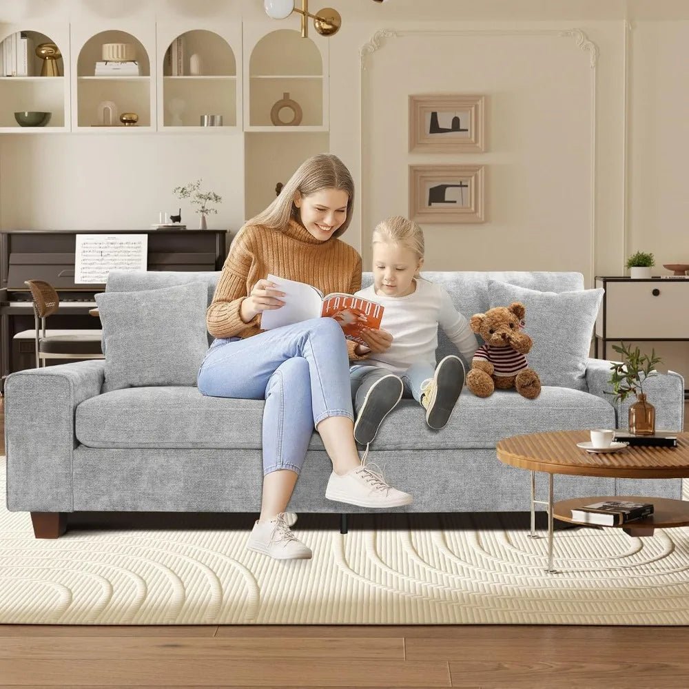 Chenille Sofa Couches for Living Room, 3 Seater Sofa with 2 Pillows,Small Modern Loveseat Couch for Small Spaces, Office - Blu Lotus Boutique