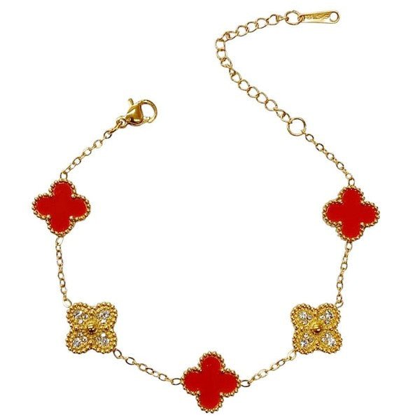 Clover Rhinestone Pearl Plate Chain Bracelet - Blu Lotus Boutique