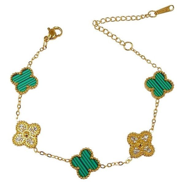 Clover Rhinestone Pearl Plate Chain Bracelet - Blu Lotus Boutique