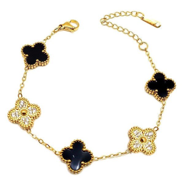 Clover Rhinestone Pearl Plate Chain Bracelet - Blu Lotus Boutique