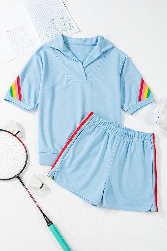 Colorblock Short Sleeve Top 2 Piece Shorts Set - Blu Lotus Boutique