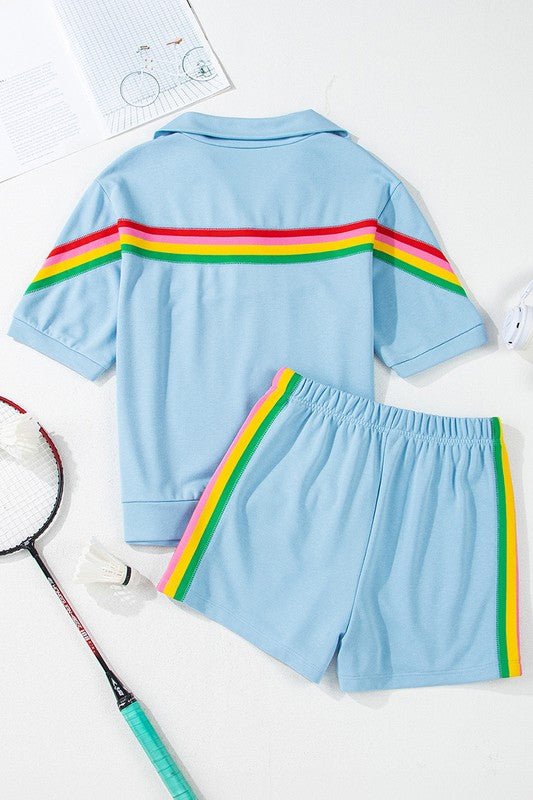 Colorblock Short Sleeve Top 2 Piece Shorts Set - Blu Lotus Boutique