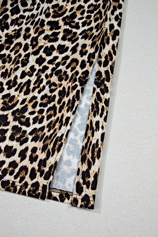 Contrast Stripe Trim Leopard Sleeveless long Dress - Blu Lotus Boutique