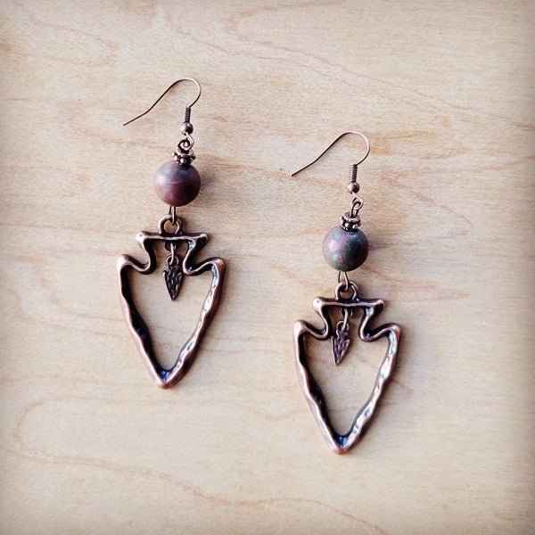 Copper Arrow Earrings w Genuine Picasso Jasper - Blu Lotus Boutique