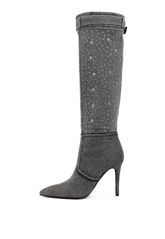Cornik Multi Color Stones Denim Boots - Blu Lotus Boutique