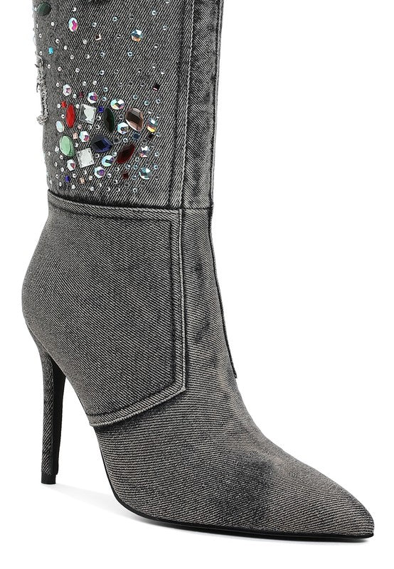 Cornik Multi Color Stones Denim Boots - Blu Lotus Boutique